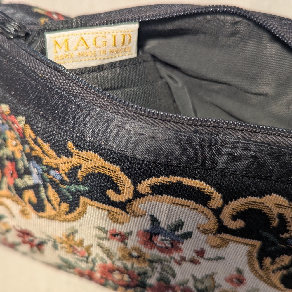 Magid Black Floral Tapestry Wristlet with Gold Accents - Picture 4 of 11